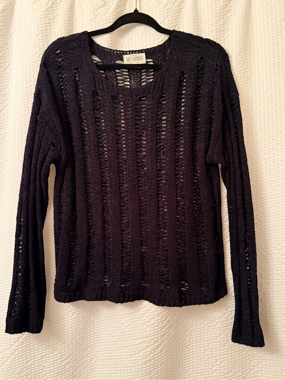 Sweet Wanderer Open Knit Top Sz M grunge Distressed Black Nordstrom Sheer